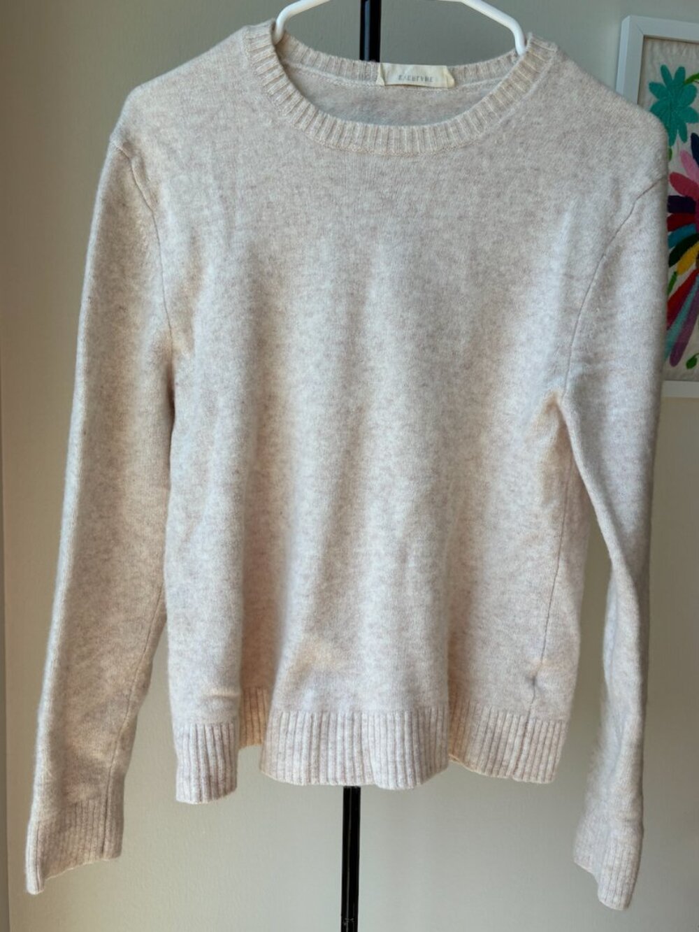 Everlane	Men's Cream and Pink Wool Sweater - Size S
